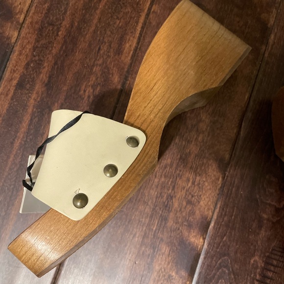 ZARA Wood Ivory Leather Platform Slides Chunky Wedge Heel Womens 38 EU 7.5 US - Picture 2 of 6